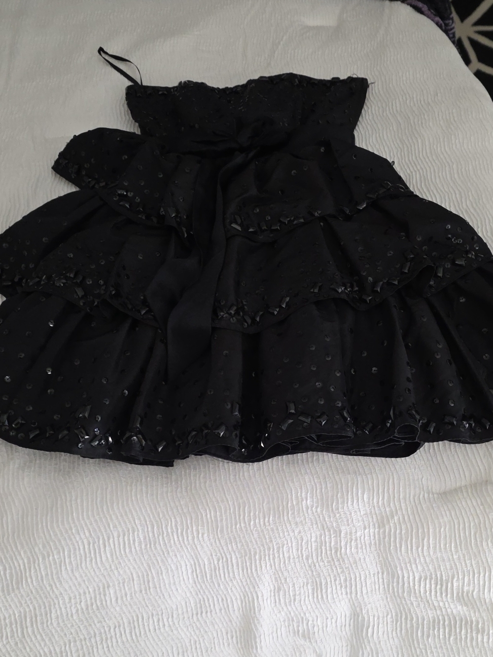 Betsey Johnson Black Sequin Tiered Mini Dress Vintage Sz O
